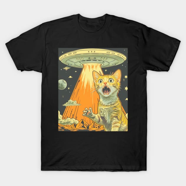 Shocked Cat and UFO Invasion T-Shirt by OscarVanHendrix